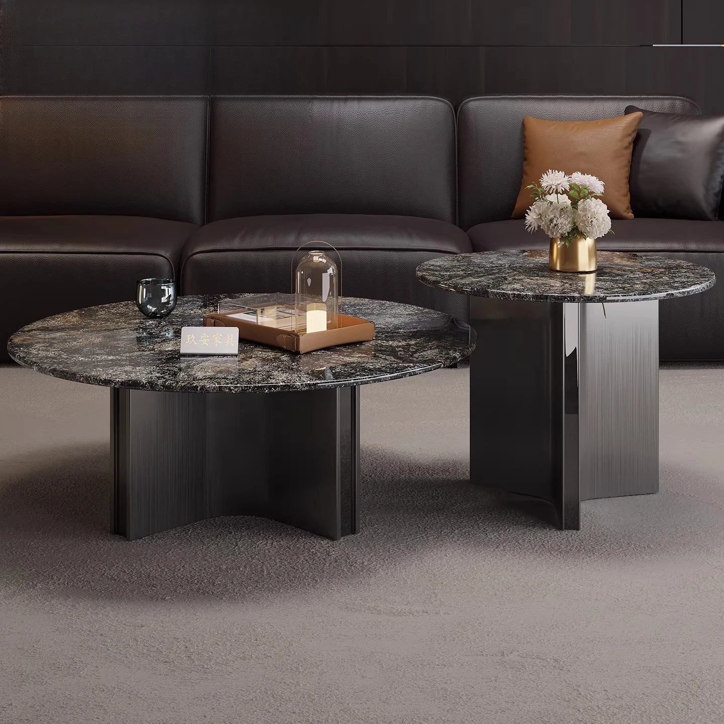 Marble Coffee Table Round Designer Mid-century Modern Nordic Auxiliary Balck Side Table Lounge Interior Furniture Living Room