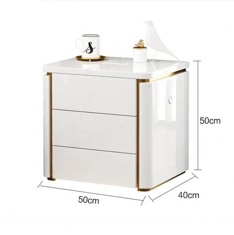 LED Bedside Table With Top Glass Touch Light, Wireless Charging, Usb Port Bedside Cabinet For Bedroom
