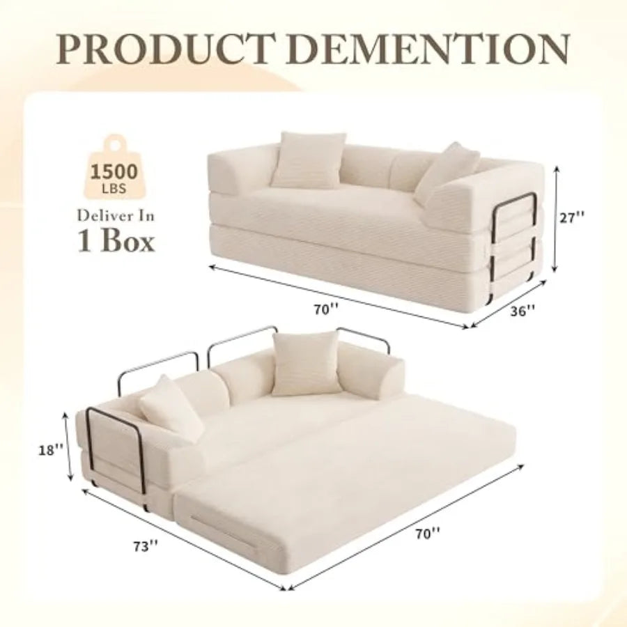 Cloud Boneless Convertible Floor Sofa Bed, 70" 5-in-1 Foldable Compressed Lounge 2 Seater es, High-Density Sponge and Corduroy
