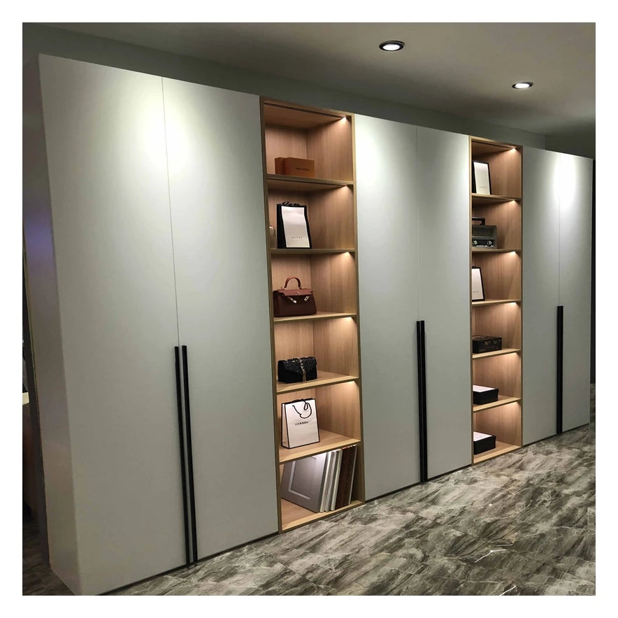 Luxury Wardrobe With Mirrored Doors Italy Style Black Wood Closet Bedroom Smart Wardrobe Cabinet Customized