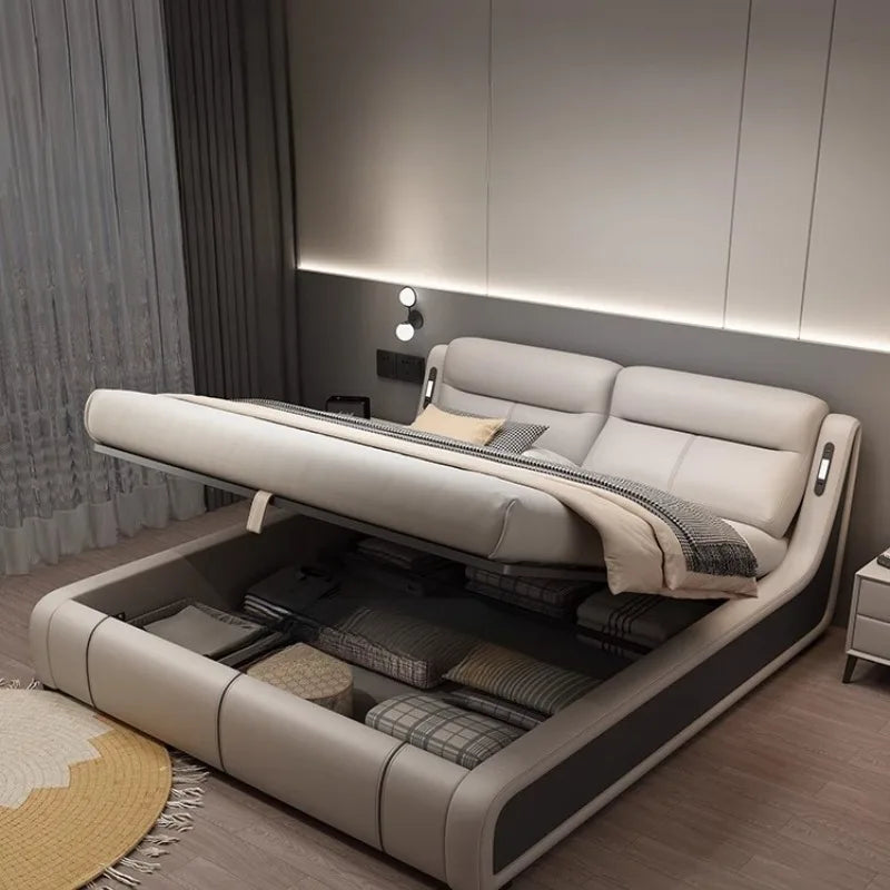 Hotel Adjustable Bed Cream Deluxe Lounge Luxury Organiser Bed Waterproof Drawers Bedroom Muebles Para El Hogar Furnitures
