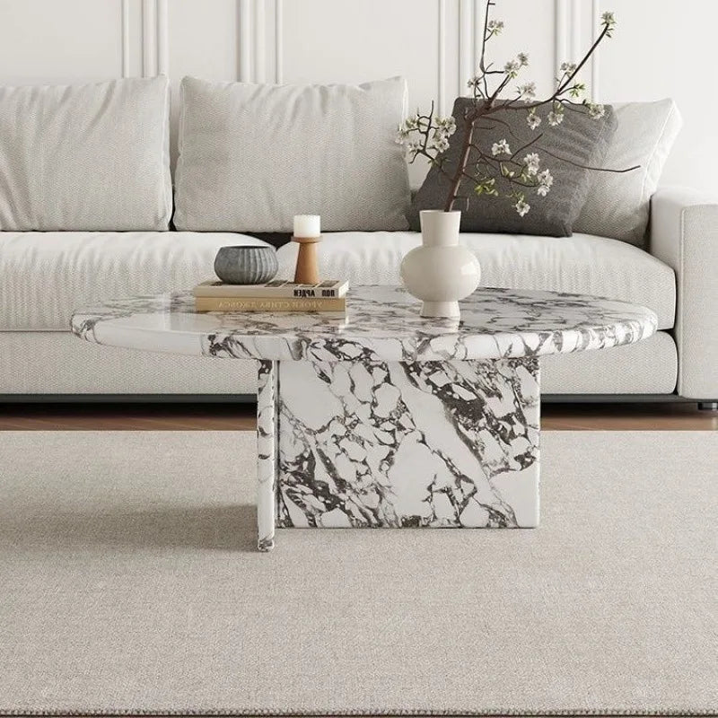 Customizable Natural Carrara Marble Coffee Table Modern Living Room Center Furniture Metal Frame Heavy Duty Durable Stone Sofa S