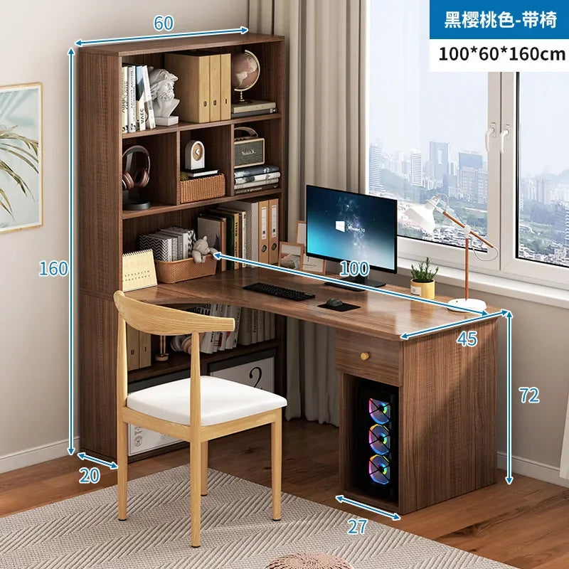 Computer Desk Bookshelf Integrated Shelves Drawers Large Laptop Home Bedroom Student Study Writing Desk Storage Office Table