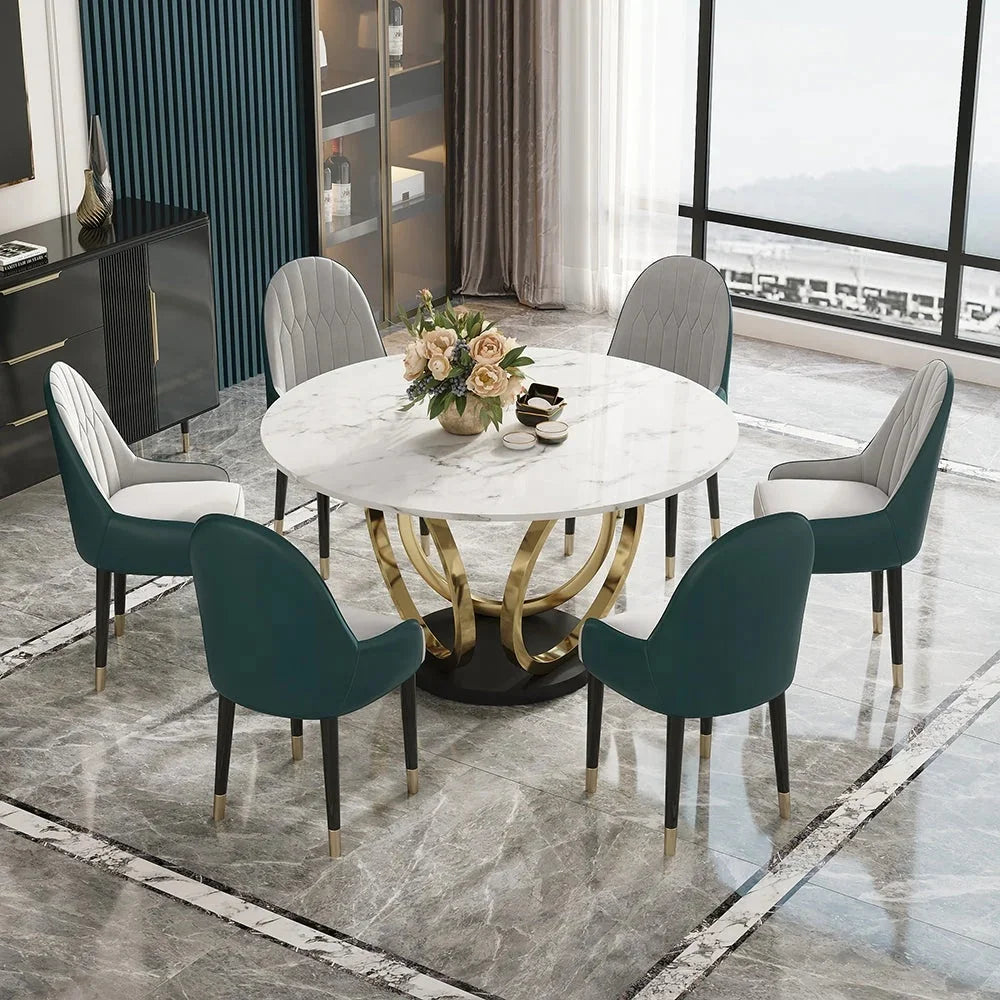 Contemporary Round Dining Table Set Sintered Stone Top Luxury Dining Table Set 6 Seater for Dining Room Kitchen Furniture