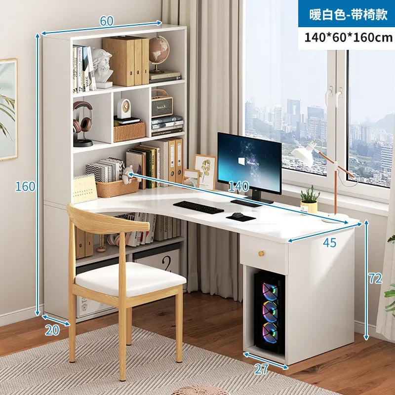 Computer Desk Bookshelf Integrated Shelves Drawers Large Laptop Home Bedroom Student Study Writing Desk Storage Office Table