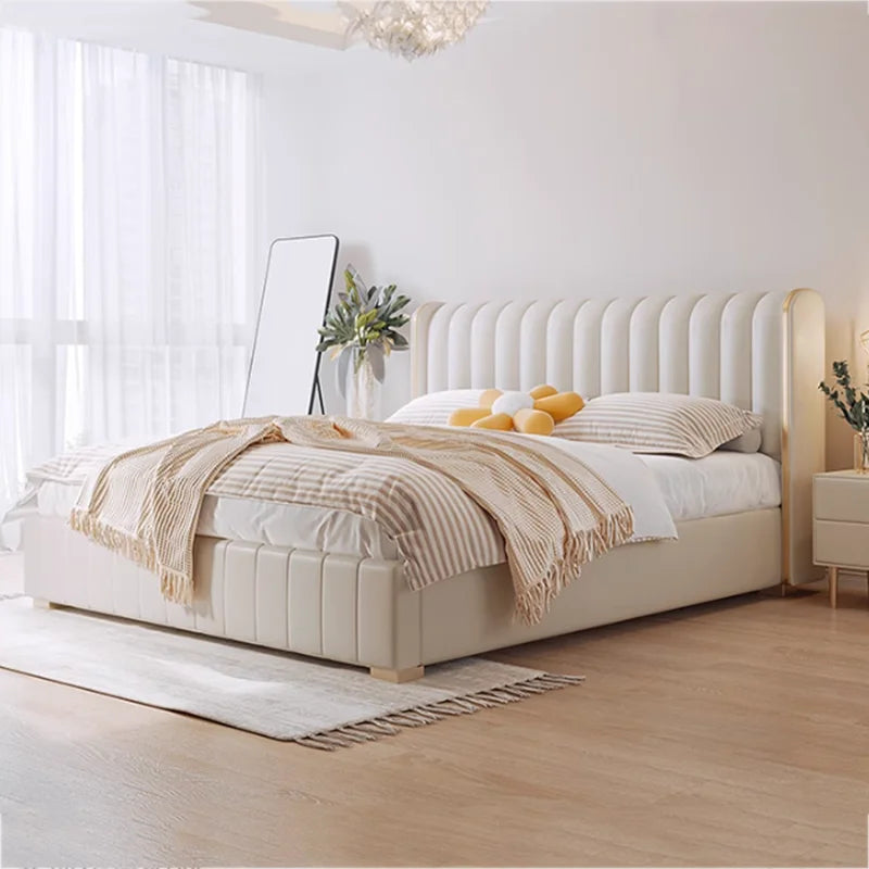 Purple Simple Double Bed Custom White Fabric Nordic Modern Storage Loft Beds Bedroom 180X200 Cm Letto Matrimoniale Furniture