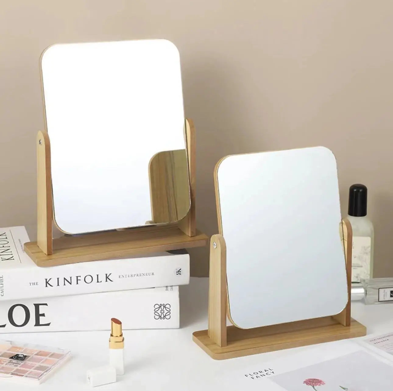Wooden Vanity Mirror Desktop Dresser Table Makeup Mirror Large Vintage Style for Home Dorm Student Desk  mirror makeup