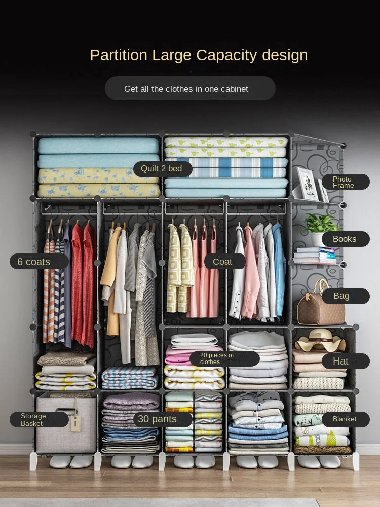 Home Bedroom Furniture Simple Wardrobe Clothes Cabinets Dressers Cube Storage Locker Baby Closet Plastic Collapsible Dustproof