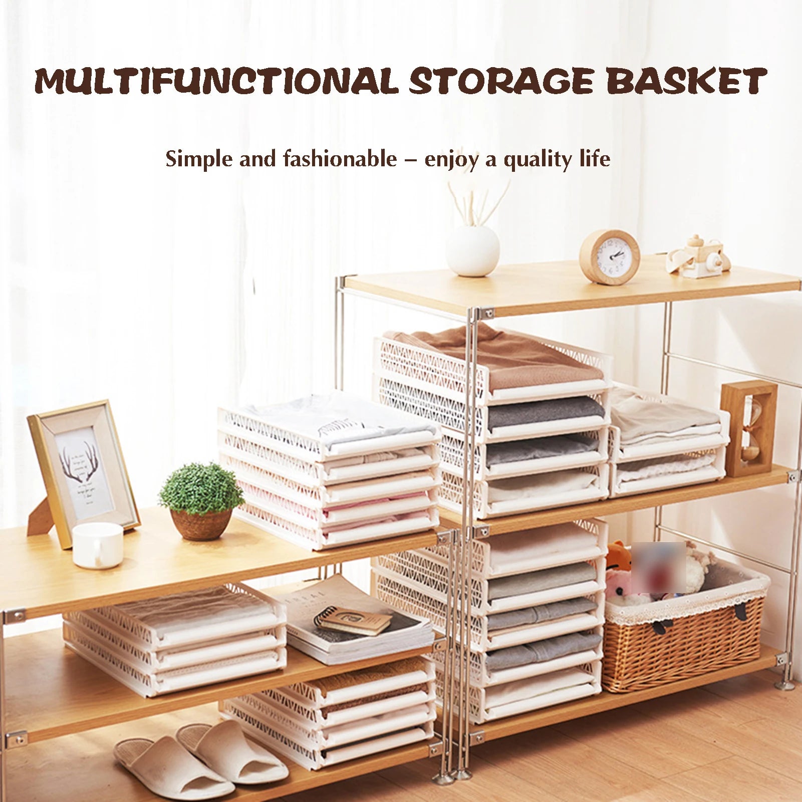 Bedroom Storage Shelves Wardrobe Closet Layered Partitions Home Drawers Organizer Stackable Storage Box Space Separation Tool