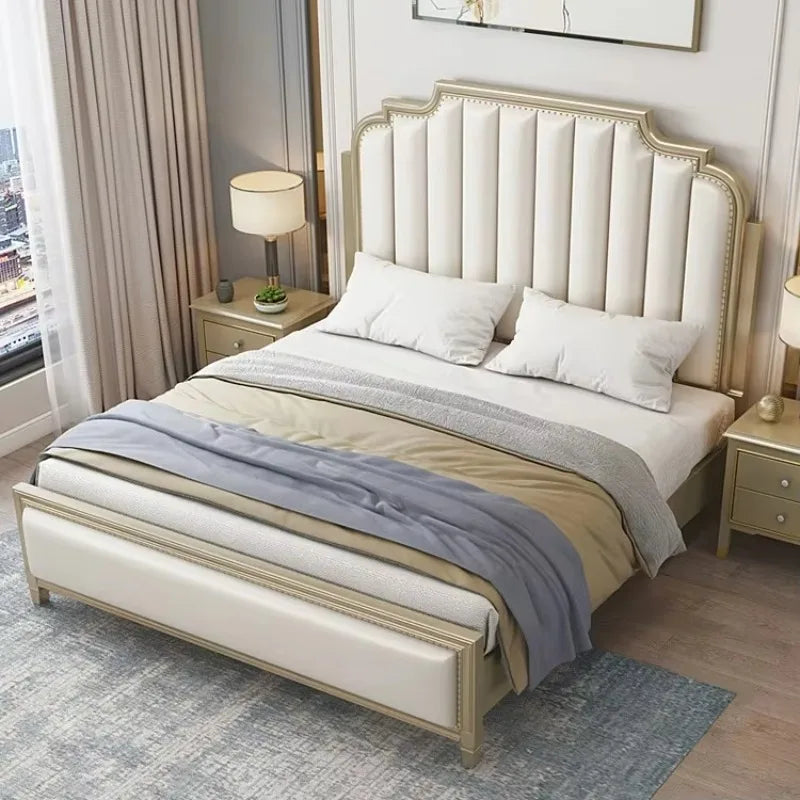 Exclusive Modern Luxury Platform Bed Design Solid Wood King Size Queen Bedroom Furniture Upholstered Bunk Bed Frame Headboard