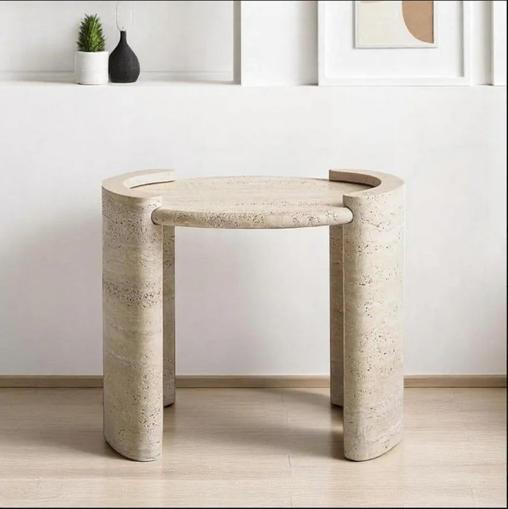 Modern Oval Travertine Coffee Table with Marble Finish for Outdoor & Hotel Use Also Suitable As End Table