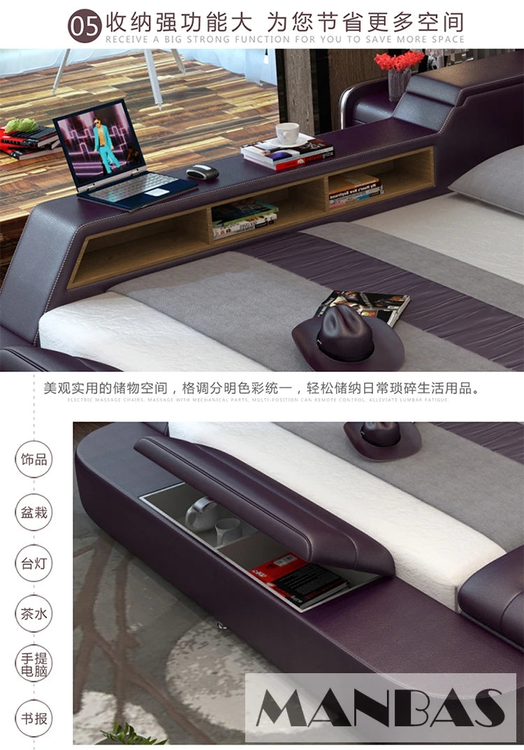 Luxury Multi-Functional Upholstered Platform Bed Frame with Speakers & LED Lights, Modern Tufted Headboard King/Queen Size Bed