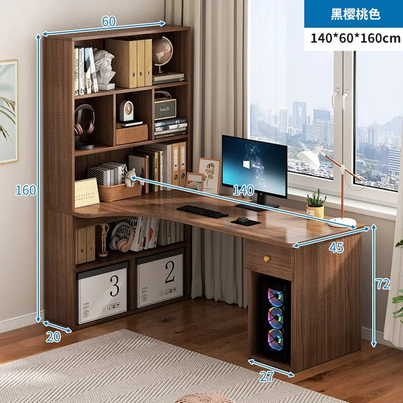 Computer Desk Bookshelf Integrated Shelves Drawers Large Laptop Home Bedroom Student Study Writing Desk Storage Office Table
