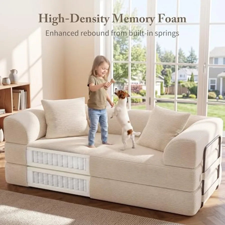 Cloud Boneless Convertible Floor Sofa Bed, 70" 5-in-1 Foldable Compressed Lounge 2 Seater es, High-Density Sponge and Corduroy