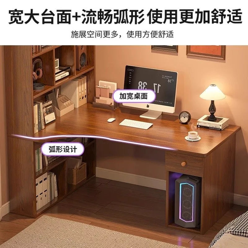 Computer Desk Bookshelf Integrated Shelves Drawers Large Laptop Home Bedroom Student Study Writing Desk Storage Office Table