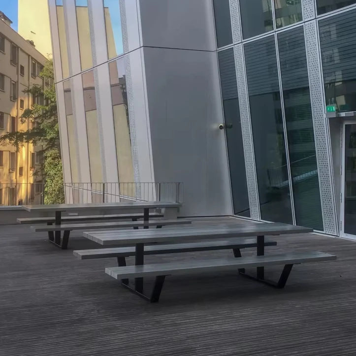 Table Benches Set Garden Dining Set Restaurant Outside Furniture Patio Park Picnic Table Bench Wood and Steel Factory Outdoor