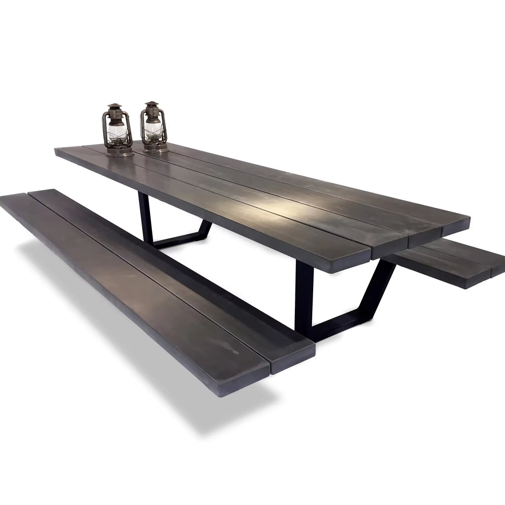 Table Benches Set Garden Dining Set Restaurant Outside Furniture Patio Park Picnic Table Bench Wood and Steel Factory Outdoor