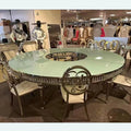 Latest serpentine dinner table set dining room furniture half moon wedding table
