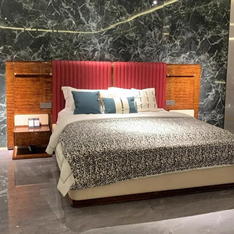 Modern Luxury Home Furniture Bedroom Soft Headboard Solid Wood Frame Upholstered Bed Full Queen King Size Hotel Bedroom Set