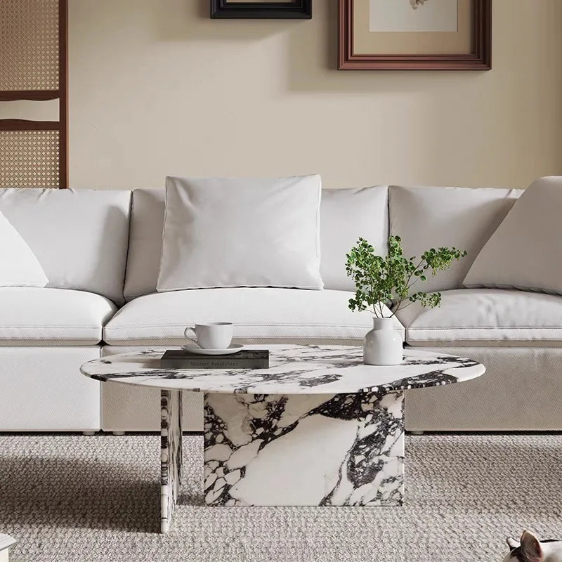 Customizable Natural Carrara Marble Coffee Table Modern Living Room Center Furniture Metal Frame Heavy Duty Durable Stone Sofa S