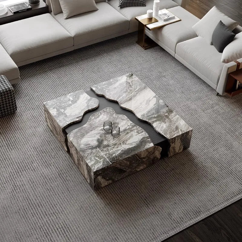 2025 Square Marble Coffee Table, Italian Minimalist Viral Design for Spacious Living Room, Heat & Scratch Resistant, Customize