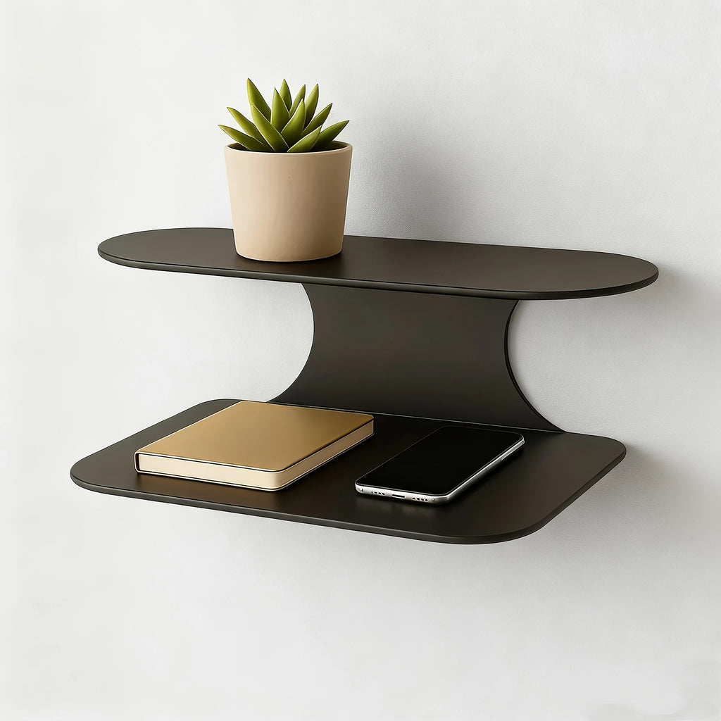 Two-Level Floating Nightstand Shelf, Easy Black Wall-Installed Side Table for The Bedroom, Suitable for Plants, Books